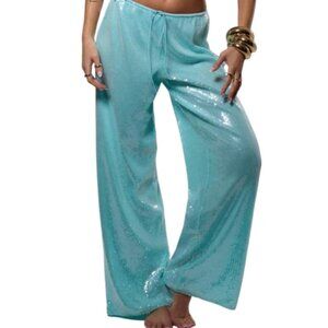 Blue Sequin Low Rise Pants